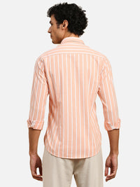 Men's Orange Striped Slim Fit Shirts
