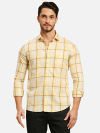Men's Yellow Checks Slim Fit Shirts
