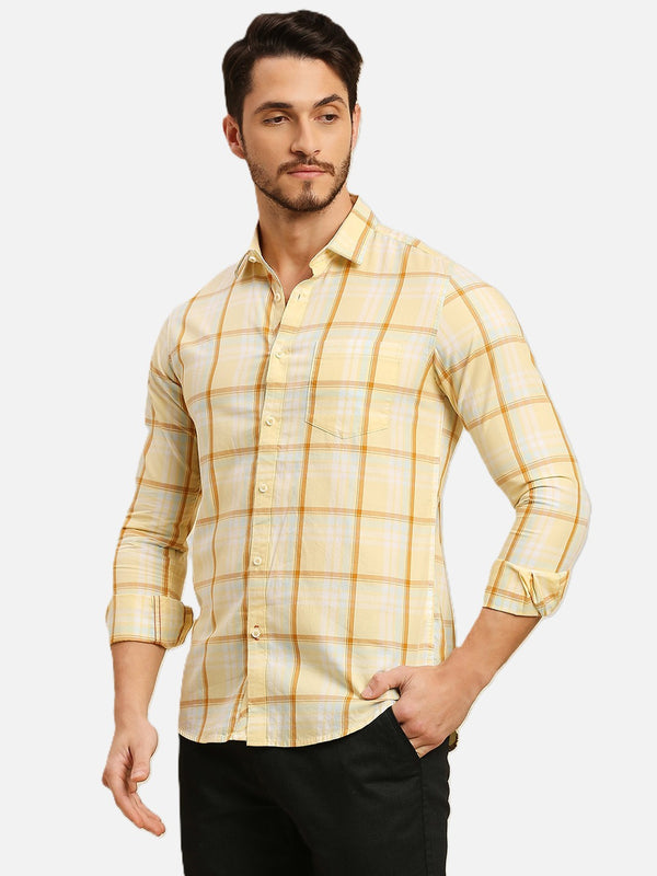 Men's Yellow Checks Slim Fit Shirts