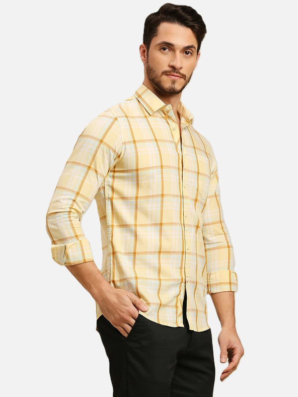 Men's Yellow Checks Slim Fit Shirts