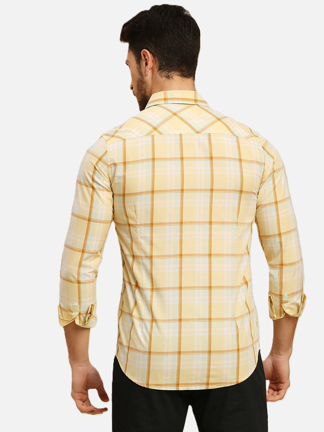 Men's Yellow Checks Slim Fit Shirts