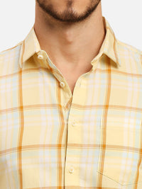 Men's Yellow Checks Slim Fit Shirts