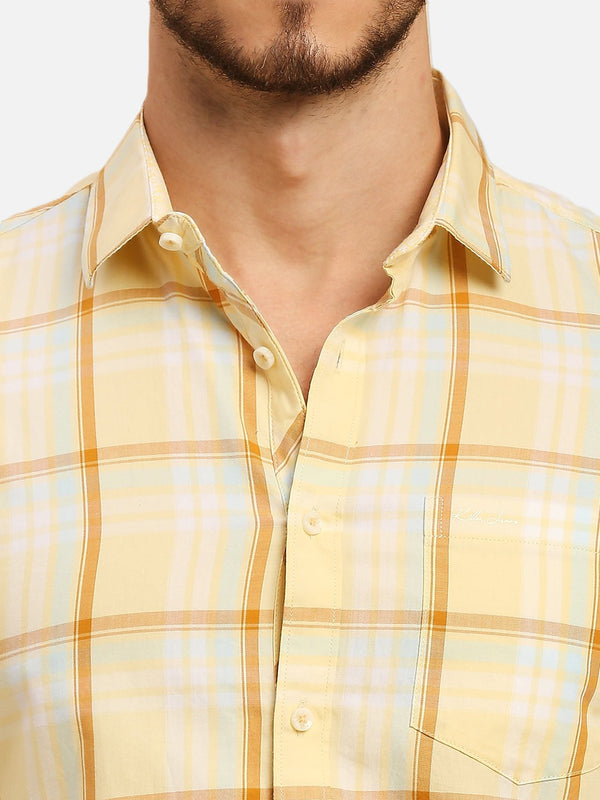 Men's Yellow Checks Slim Fit Shirts