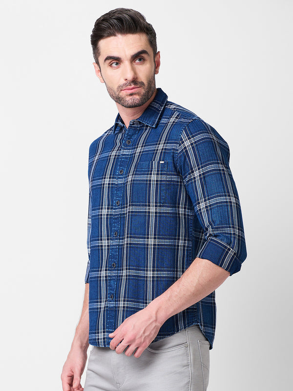 Men's Blue Checks Slim Fit Shirts