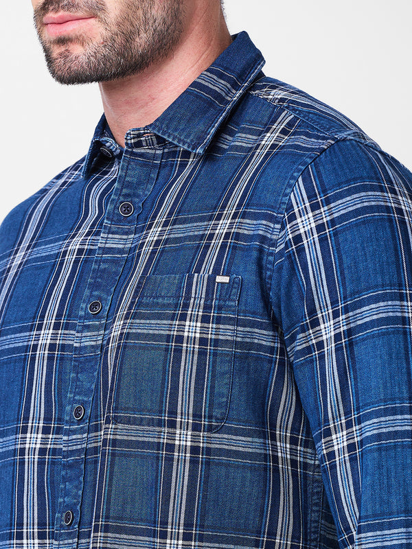 Men's Blue Checks Slim Fit Shirts
