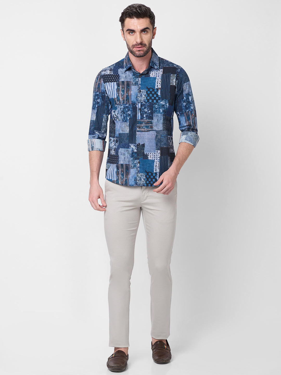 Men's Navy Printed Slim Fit Shirts