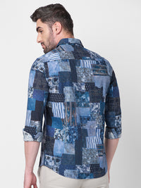 Men's Navy Printed Slim Fit Shirts