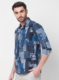 Men's Navy Printed Slim Fit Shirts