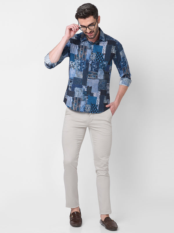 Men's Navy Printed Slim Fit Shirts