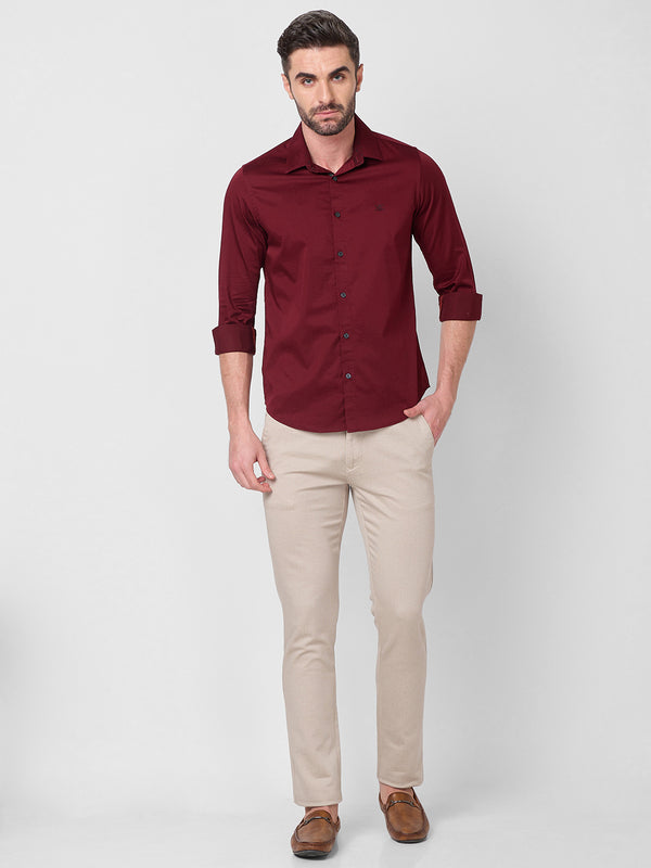 Men's Wine Solid Slim Fit Shirts