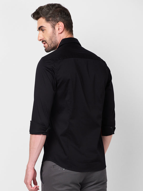 Men's Black Solid Slim Fit Shirts