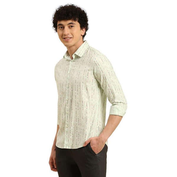 Men's Light Green Printed Slim Fit Shirts