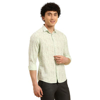 Men's Light Green Printed Slim Fit Shirts