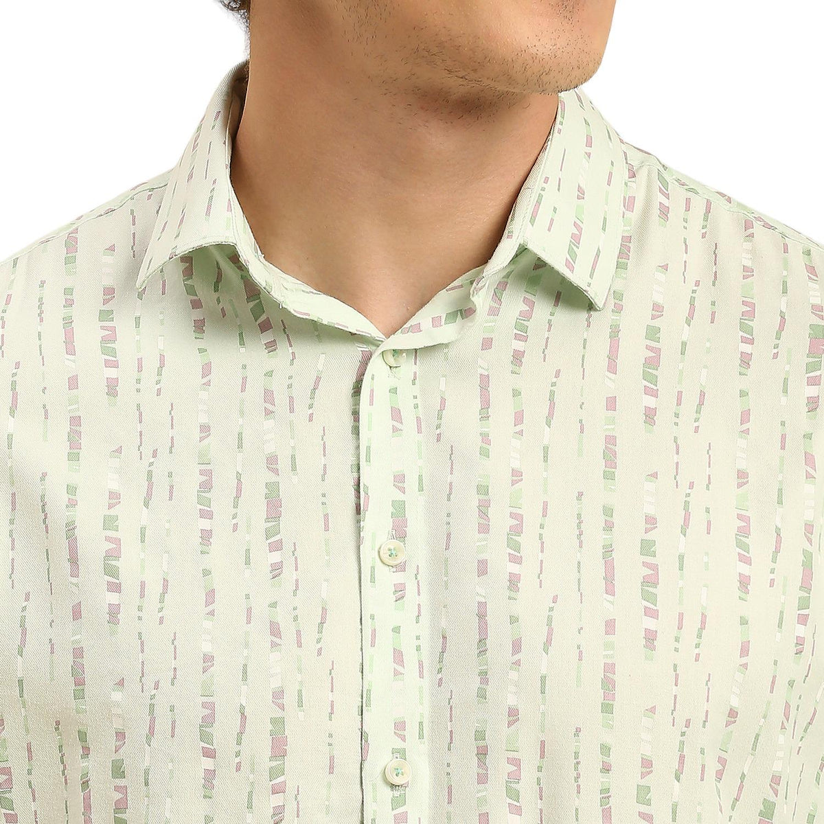 Men's Light Green Printed Slim Fit Shirts