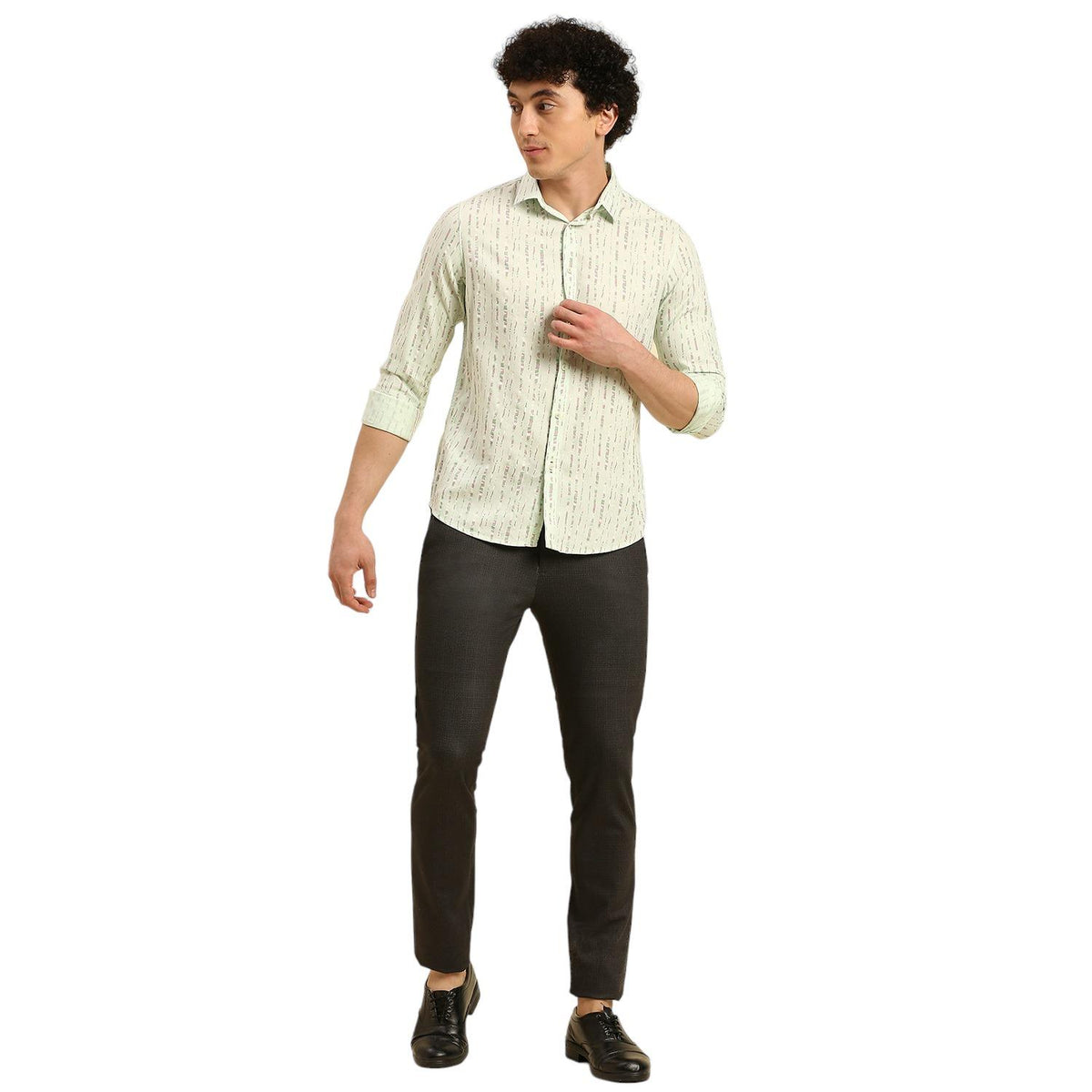 Men's Light Green Printed Slim Fit Shirts