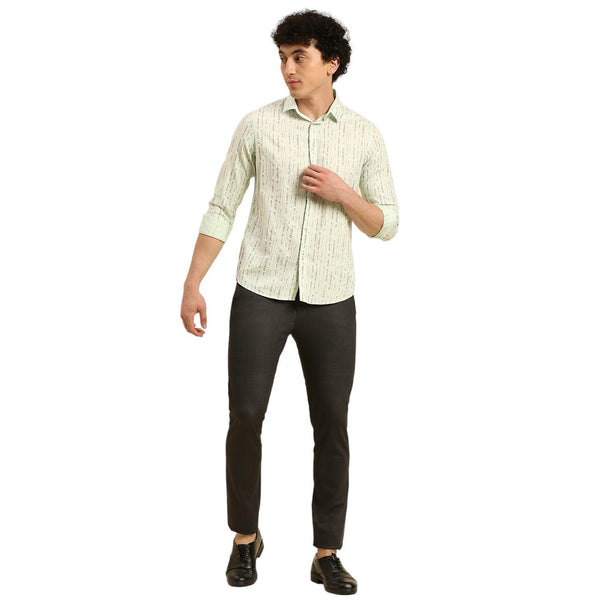 Men's Light Green Printed Slim Fit Shirts