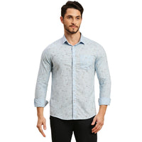 Men's Light Blue Printed Slim Fit Shirts