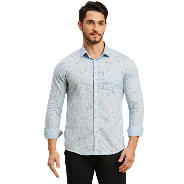 Men's Light Blue Printed Slim Fit Shirts