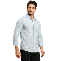 Men's Light Blue Printed Slim Fit Shirts