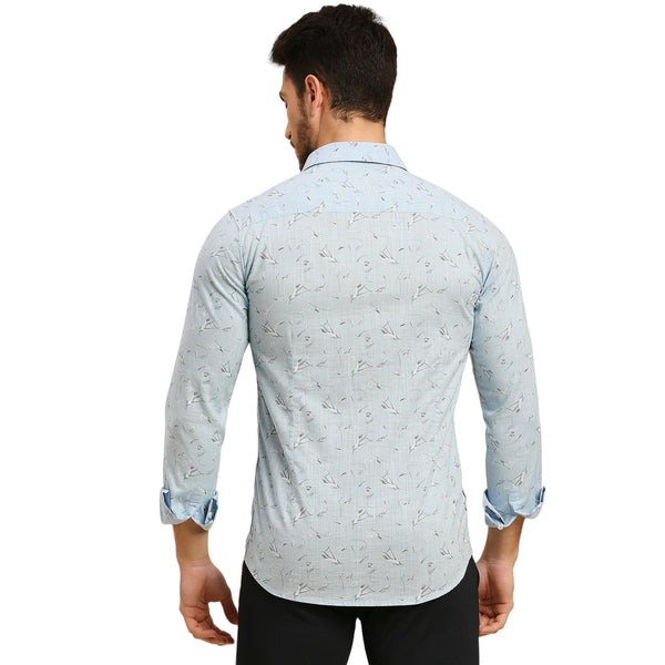 Men's Light Blue Printed Slim Fit Shirts