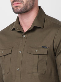 Men's Olive Solid Slim Fit Shirts