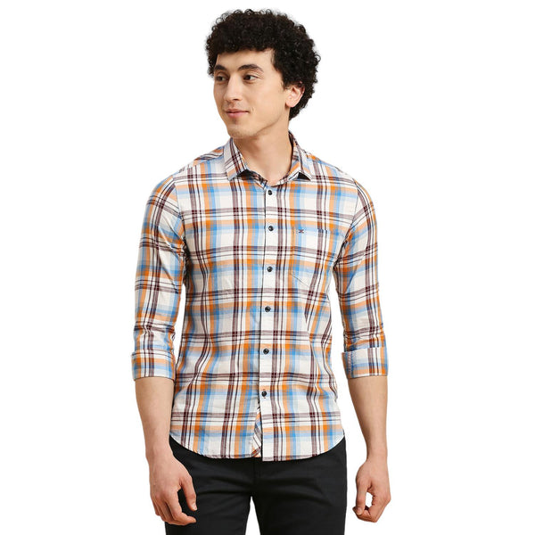 Men's White Checks Slim Fit Shirts