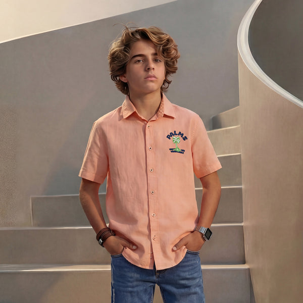Kid's Peach Regular Fit Shirts