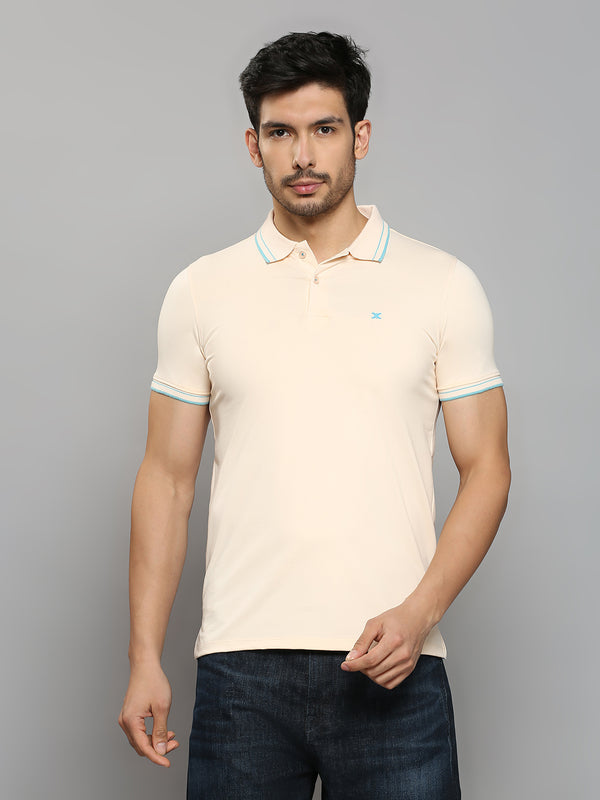 Men's Peach Printed Slim Fit T-Shirts