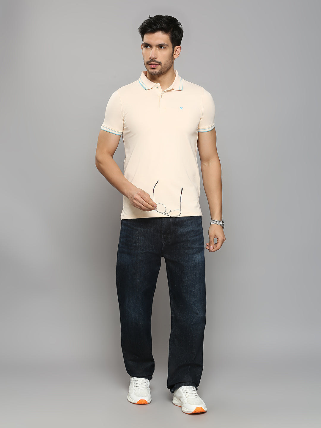 Men's Peach Printed Slim Fit T-Shirts