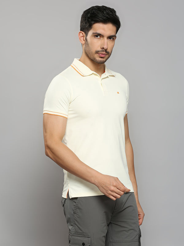 Men's Cream Printed Slim Fit T-Shirts