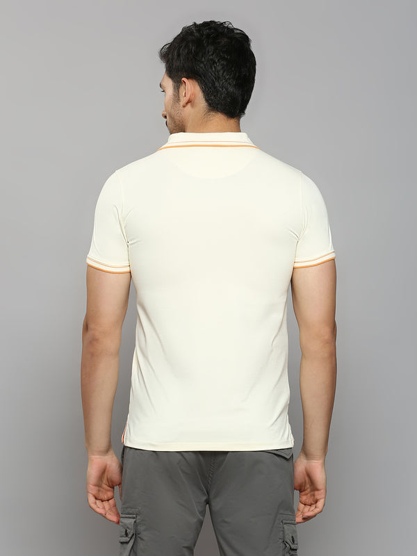 Men's Cream Printed Slim Fit T-Shirts