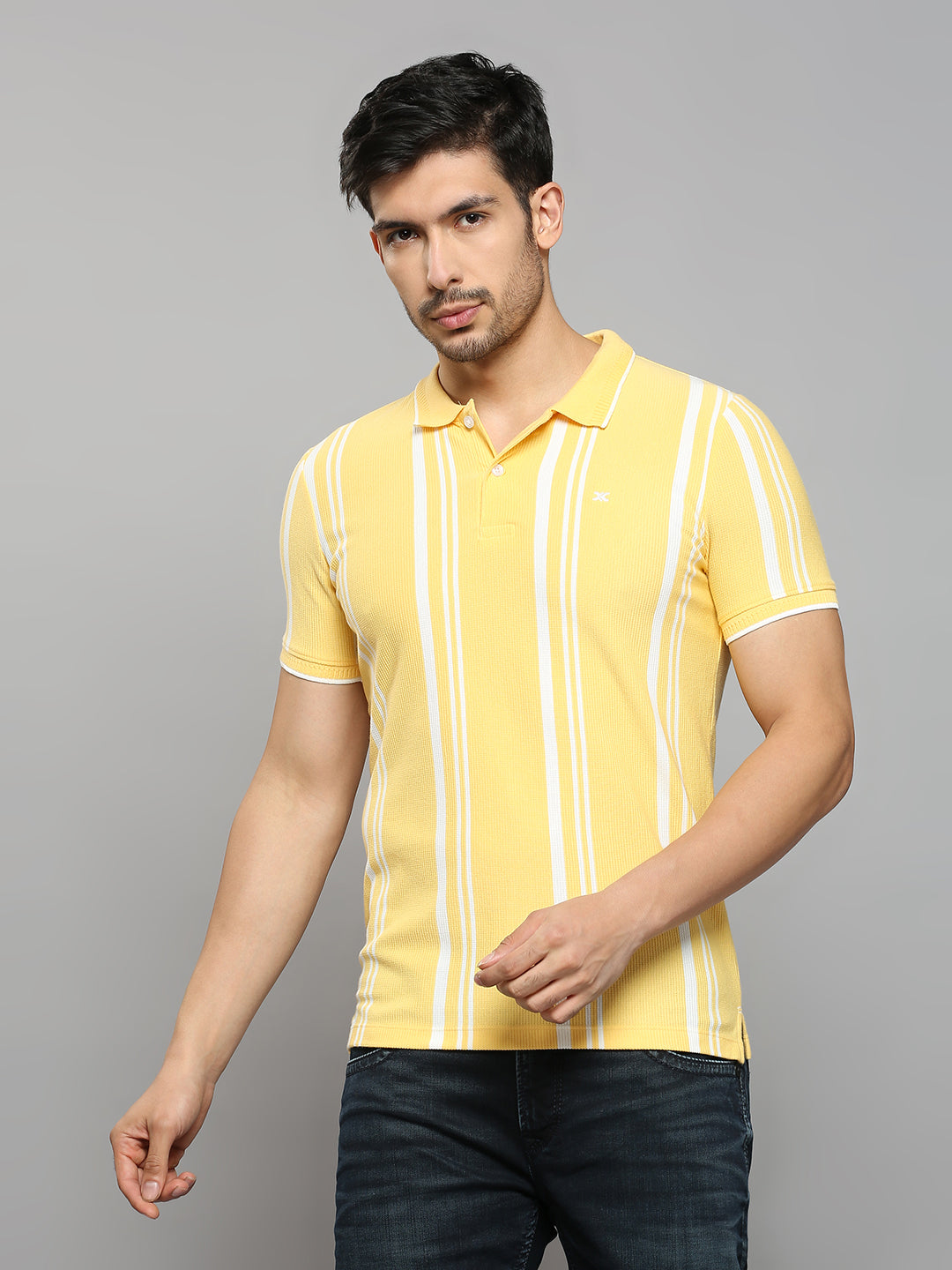 Men's Yellow Printed Slim Fit T-Shirts