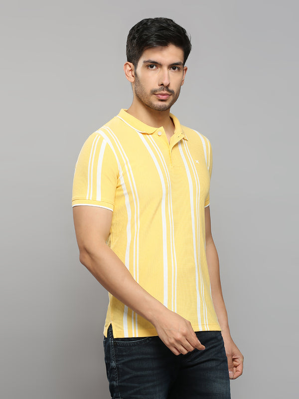 Men's Yellow Printed Slim Fit T-Shirts