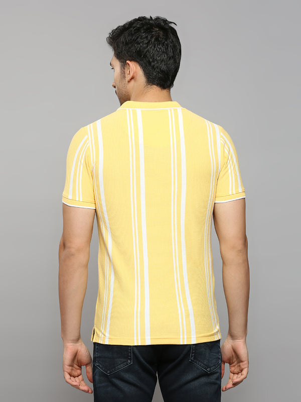 Men's Yellow Printed Slim Fit T-Shirts