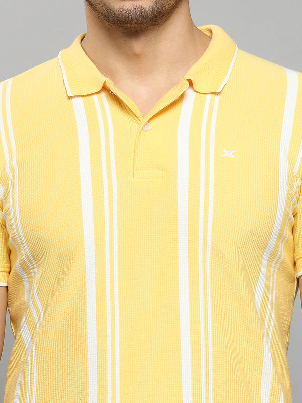 Men's Yellow Printed Slim Fit T-Shirts