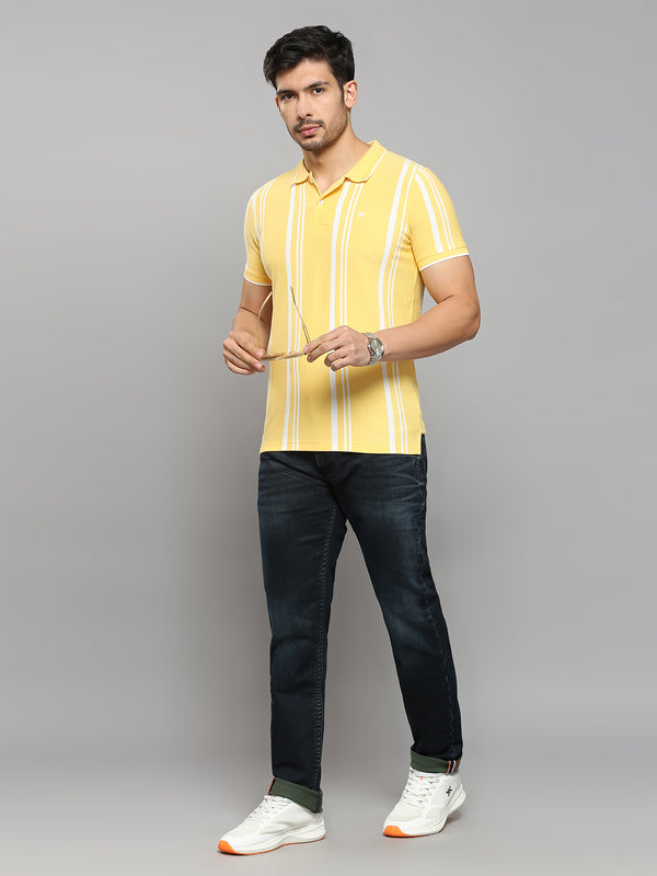 Men's Yellow Printed Slim Fit T-Shirts