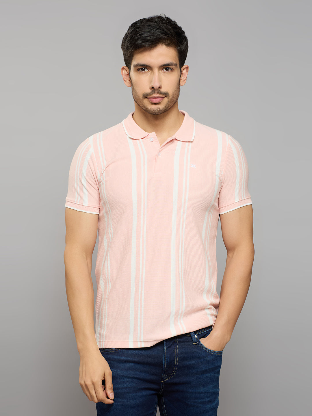Men's Pink Printed Slim Fit T-Shirts