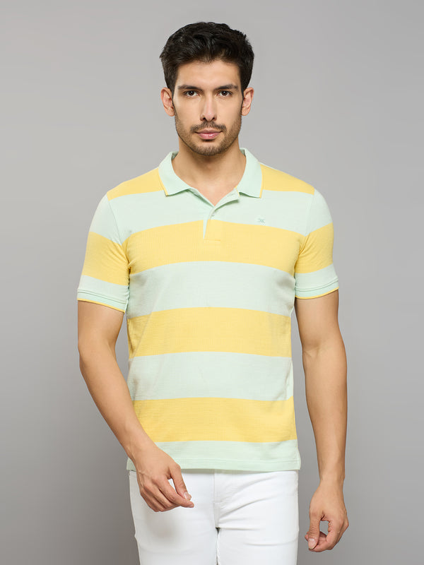 Men's Yellow Printed Slim Fit T-Shirts