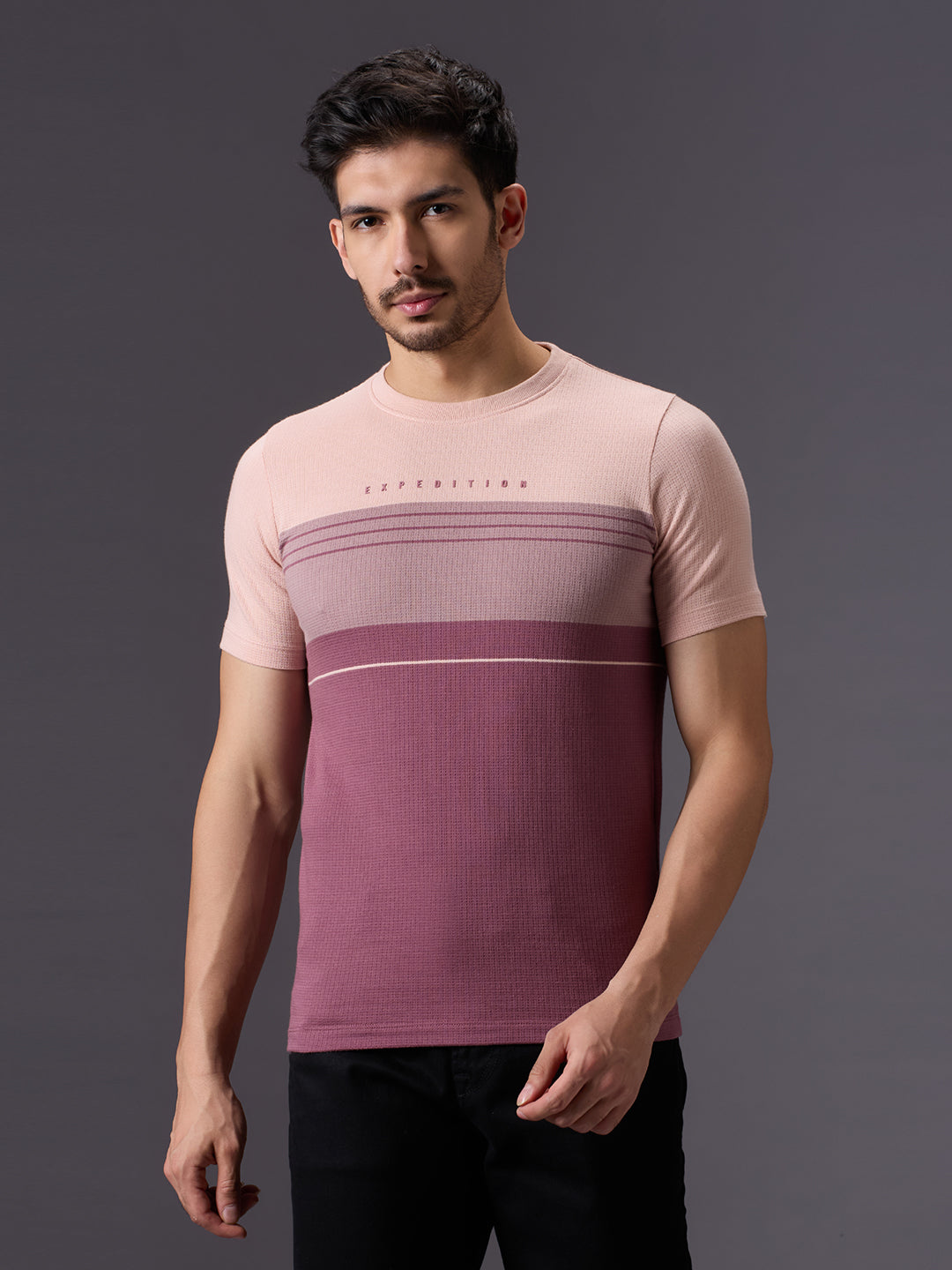 Men's Pink Printed Slim Fit T-Shirts