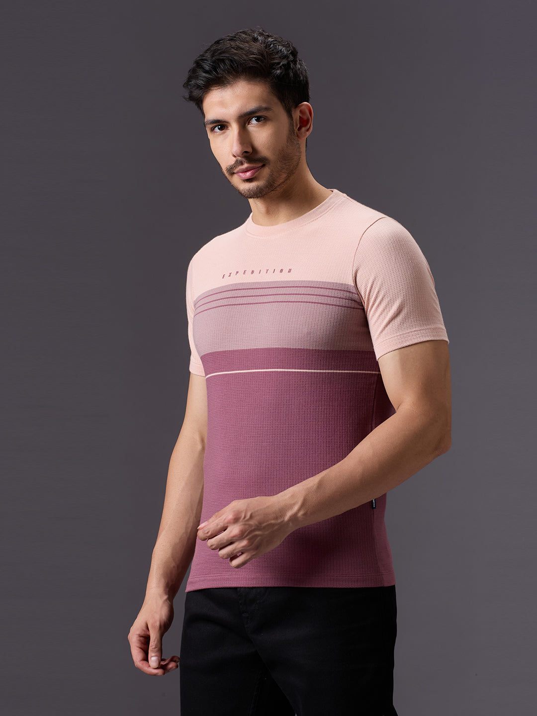 Men's Pink Printed Slim Fit T-Shirts