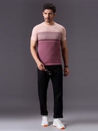 Men's Pink Printed Slim Fit T-Shirts