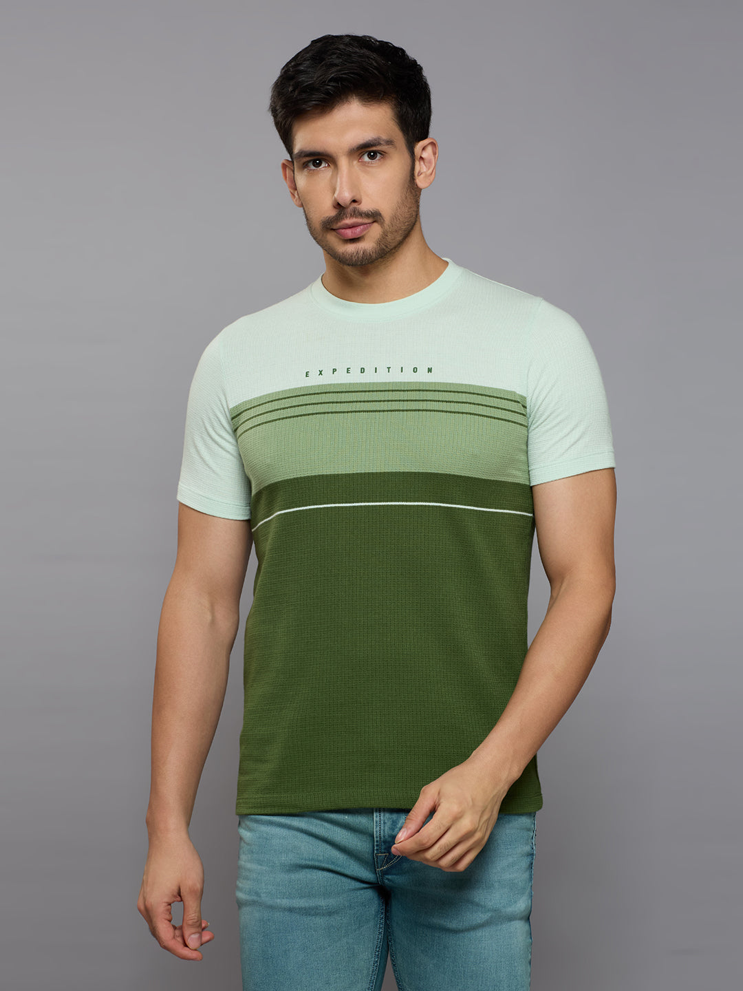 Men's Olive Printed Slim Fit T-Shirts