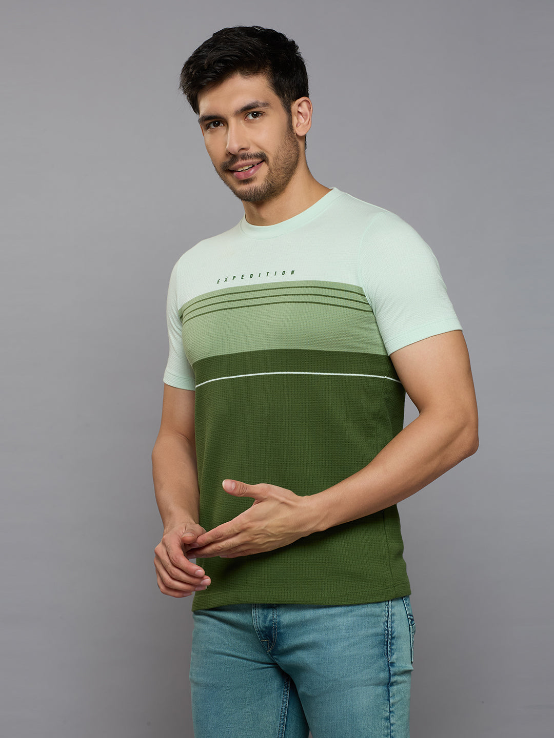 Men's Olive Printed Slim Fit T-Shirts