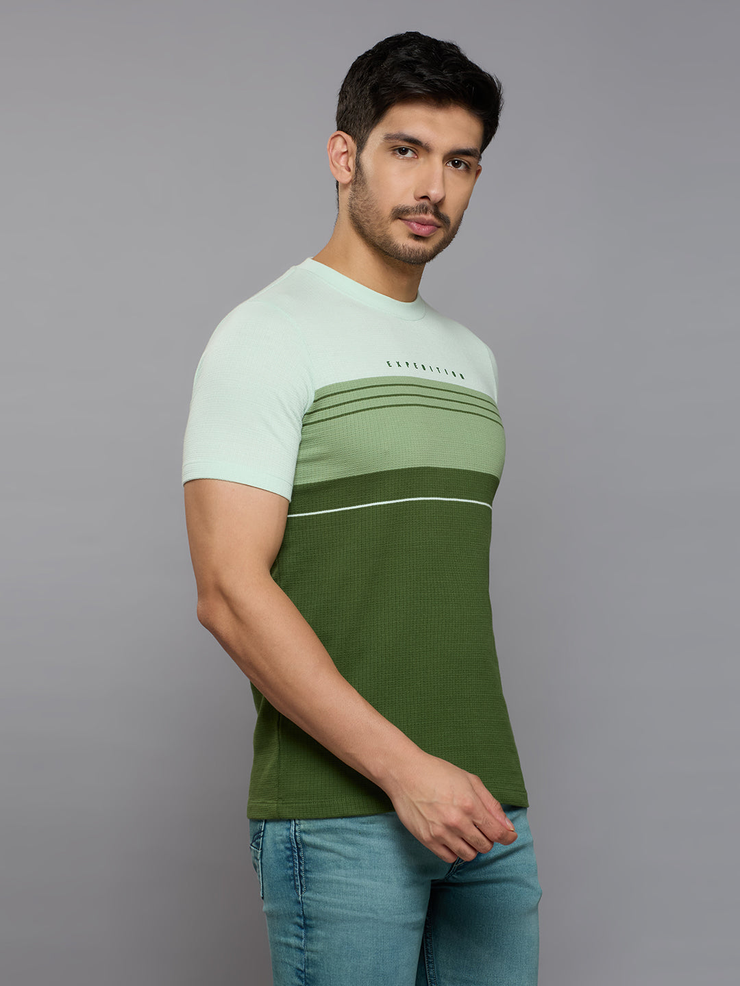 Men's Olive Printed Slim Fit T-Shirts