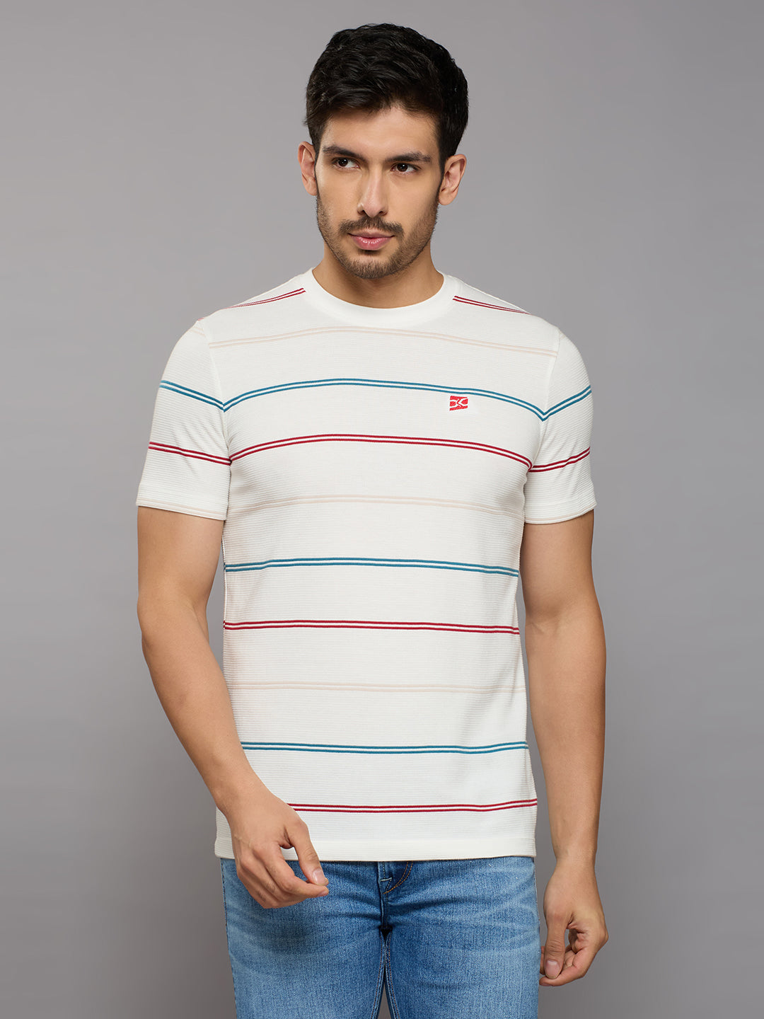 Men's White Printed Slim Fit T-Shirts