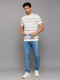 Men's White Printed Slim Fit T-Shirts