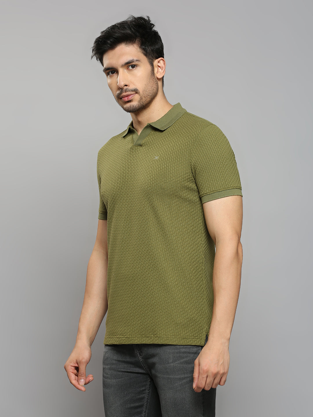 Men's Olive Printed Slim Fit T-Shirts