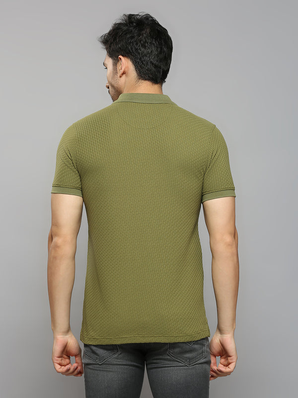 Men's Olive Printed Slim Fit T-Shirts