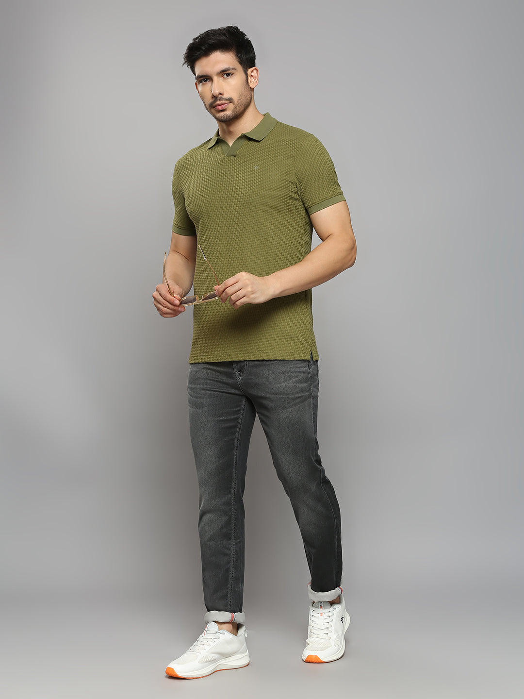 Men's Olive Printed Slim Fit T-Shirts