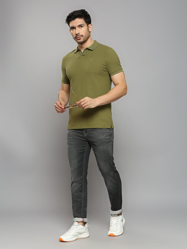 Men's Olive Printed Slim Fit T-Shirts